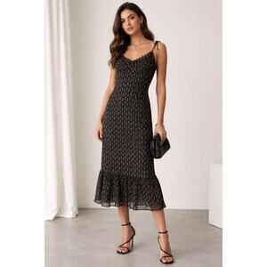 RESET Womens Midi Babydoll Dress Size L Floral Black Ruffles Coquette Fairy